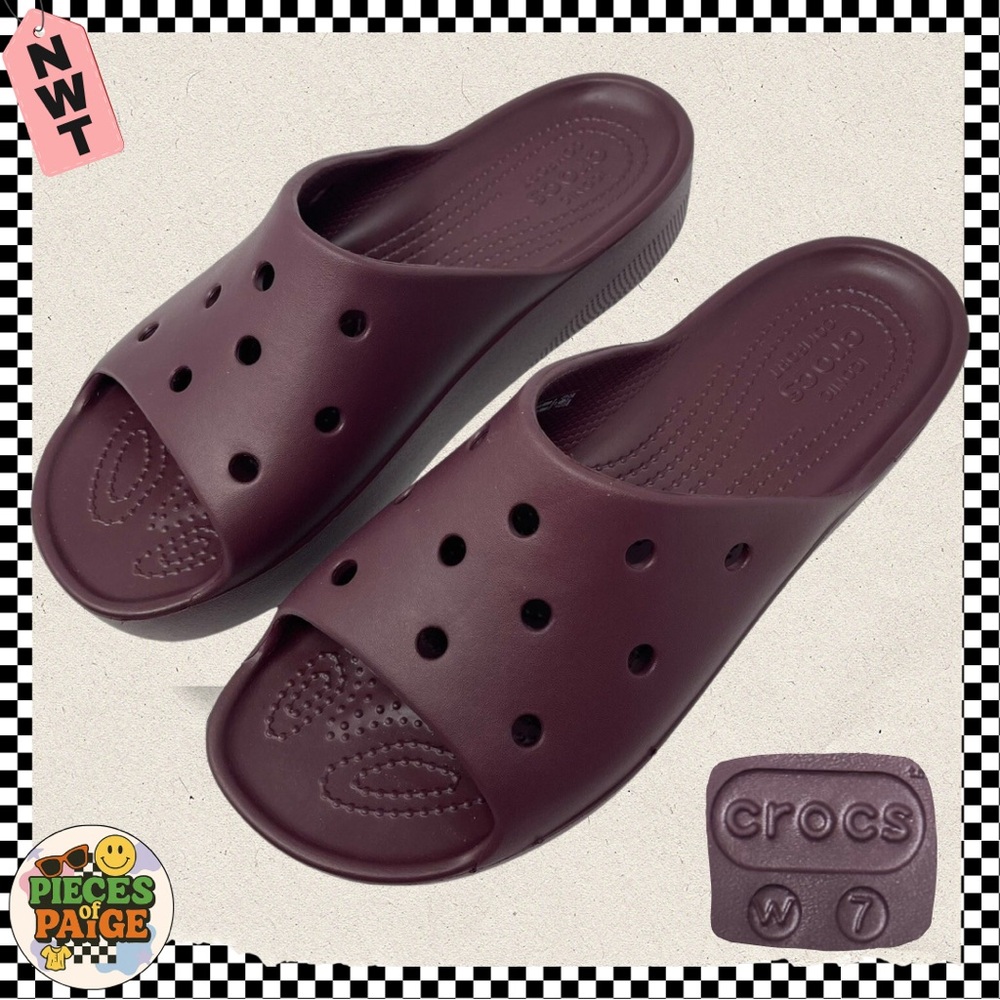 Crocs Platform Slide Sandals | Women’s 7 | Dark Cherry Burgundy Maroon | NWOT